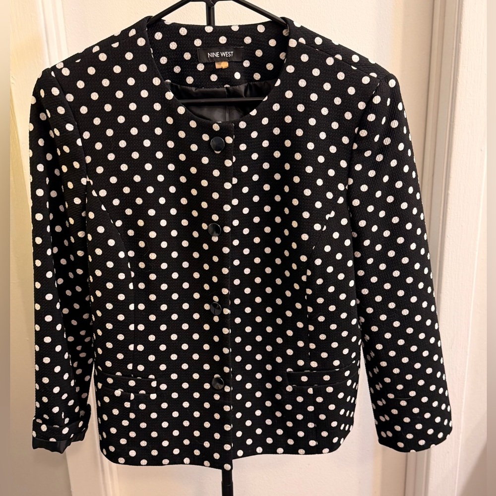 Nine West Black Jacket with Cream Polka Dots